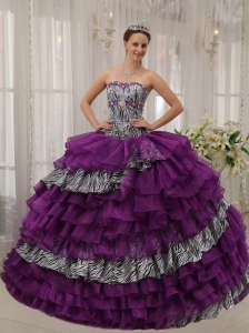 Affordable Purple Quinceanera Dress Sweetheart  Zebra and Organza Beading  Ball Gown