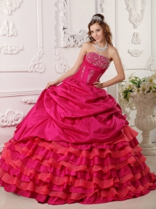 Affordable Red Quinceanera Dress StraplessTaffeta Beading Ball Gown