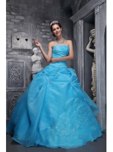 Beautiful Baby Blue Quinceanera Dress StraplessTaffeta and Organza Appliques Ball Gown