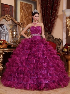 Brand New Dark Purple Quinceanera Dress Sweetheart Organza Beading Ball Gown