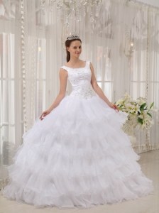Brand New White Quinceanera Dress Scoop Satin and Organza Appliques Ball Gown