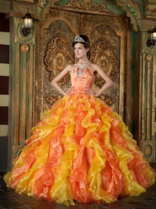 Exclusive Orange Quinceanera Dress Strapless Organza Ruffles Ball Gown