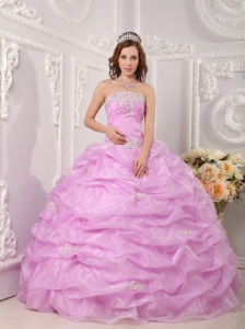 Exclusive Rose Pink Quinceanera Dress Strapless Organza Appliques Ball Gown