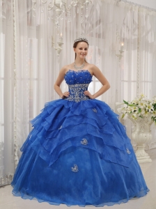 Luxurious Royal Blue Quinceanera Dress Strapless Organza Beading Ball Gown