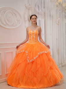 Luxurious Orange Quinceanera Dress Sweetheart Organza Appliques Ball Gown