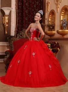 Luxurious Red Quinceanera Dress Sweetheart Organza Appliques Ball Gown