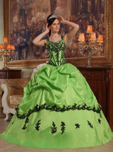 Popular Light Green Quinceanera Dress Straps Appliques Taffeta Ball Gown
