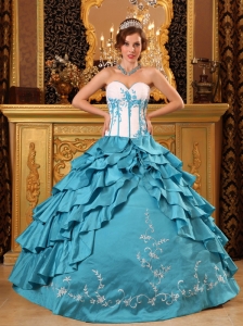 Popular Teal Quinceanera Dress Sweetheart  Ruffles And Embroidery Taffeta Ball Gown