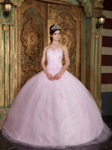Pretty Baby Pink Quinceanera Dress Sweetheart Tulle Appliques Ball Gown