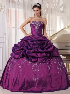 Cheap White Dress on Pretty Eggplant Purple Quinceanera Dress Strapless Taffeta Embroidery