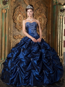 Pretty Navy Blue Quinceanera Dress Sweetheart Picks-up Taffeta Ball Gown