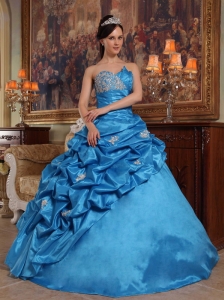 Remarkable Blue Quinceanera Dress Sweetheart Beading Taffeta Ball Gown