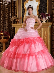 Romantic Quinceanera Dress One Shoulder Organza Appliques with Beading Ball Gown
