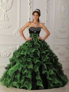 Sweet Green Quinceanera Dress Sweetheart Organza Beading Ball Gown
