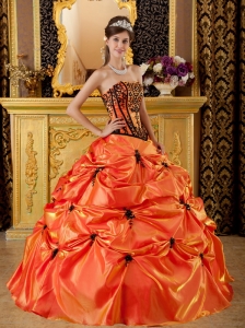 Sweet Orange Quinceanera Dress Strapless Embroidery Taffeta Ball Gown