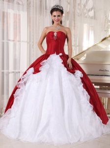 Wonderful Wine Red and White Quinceanera Dress Sweetheart Organza and Taffeta Beading Ball Gown