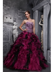 Best Fuchsia and Black Quinceanera Dress Leopard Print and Ruffles and Beading Ball Gown