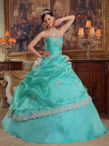 Brand New Turquoise Quinceanera Dress Sweetheart  Appliques Organza Ball Gown
