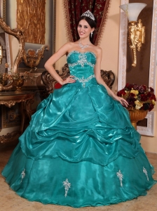 Brand New Turquoise Quinceanera Dress Strapless Organza Appliques Ball Gown