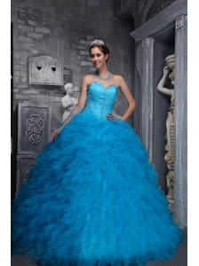 Exclusive  Baby Blue Quinceanera Dress Sweetheart Taffeta and Organza Beading Ball Gown