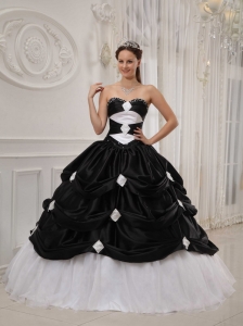 Gorgeous Black and White Quinceanera Dress Sweetheart Taffeta and Organza Beading Ball Gown