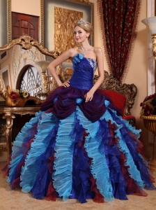Gorgeous Multi-color Quinceanera Dress Strapless Taffeta and Organza Appliques with Beading Ball Gown