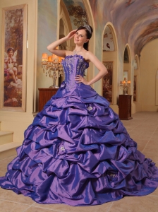 Gorgeous Purple Quinceanera Dress Strapless Court Train Pick-ups Taffeta Ball Gown