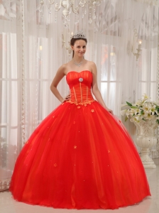 Modest Red Sweet 16 Dress Sweetheart Taffeta and Tulle Appliques Ball Gown