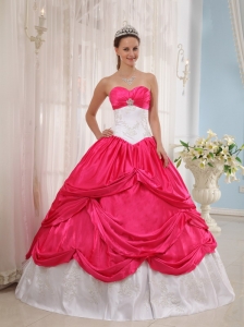 New Coral Red and White Quinceanera Dress Sweetheart Taffeta Appliques Ball Gown