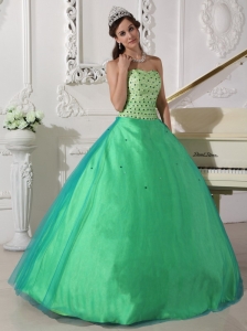 Sweet Spring Green Quinceanera Dress Sweetheart Tulle Beading Ball Gown