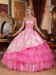 Brand New Rose Pink Quinceanera Dress Sweetheart Taffeta and Oragnza Embroidery Ball Gown
