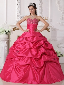 Discount Hot Pink Quinceanera Dress Sweetheart Taffeta Beading Ball Gown
