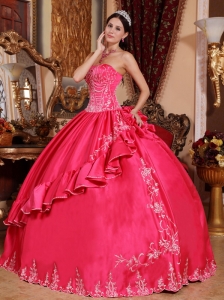 Gorgeous Hot Pink Quinceanera Dress Strapless Satin and Taffeta Embroidery Ball Gown