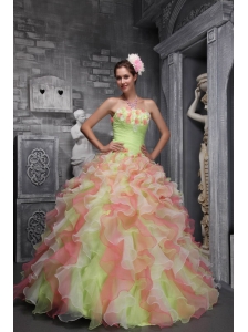 Lovely Multi-color Sweet 16 Dress Strapless Taffeta and Organza Hand Flowers Ball Gown