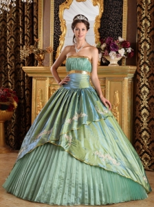 Discount Lime Green Quinceanera Dress Strapless Taffeta and Organza Appliques Ball Gown