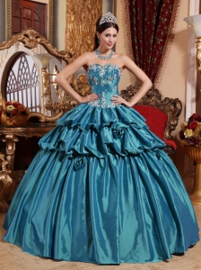 Luxurious Teal Quinceanera Dress Sweetheart Taffeta Appliques Ball Gown