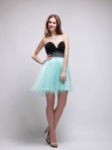 Black and Blue Sweetheart Mini-length Cocktail Dress with Beading