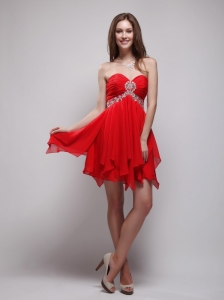 Red Mini-length Cocktail Dress Sweetheart Neck Chiffon Beading