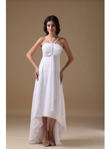 White Empire Halter High-low Chiffon Beading Bridesmaid Dress