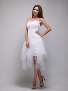 White Short Wedding Dress Strapless Knee-length Lace and Tulle