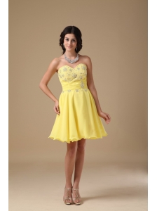 Yellow Cocktail Dress Sweetheart Mini-length Chiffon Beading