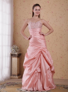 Baby Pink Column Sweetheart Floor-length Taffeta Beading and Ruch Prom / Celebrity Dress
