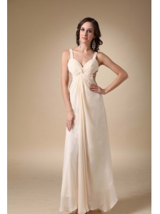 Champagne Empire Straps Floor-length Chiffon Beading and Ruch Prom / Evening Dress