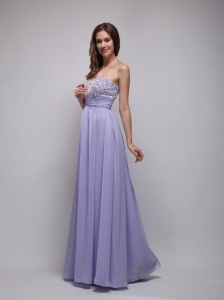 Lilac Empire Strapless Floor-length Chiffon Beading Prom Dress