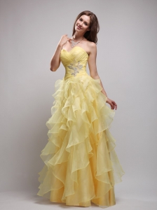Yellow Empire Sweetheart Floor-lenth Organza Ruffles and Appliques Prom / Evening Dress