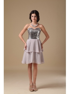 Grey A-line Sweetheart Mini-length Chiffon Sequin Prom Dress
