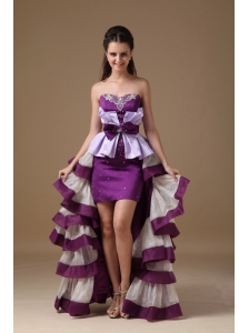 Eggplant Purple and Lilac A-line Sweetheart High-low Taffeta Beading Prom Dress