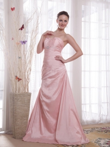 Baby Pink A-Line / Princess Sweetheart Floor-length Taffeta Beading Prom Dress