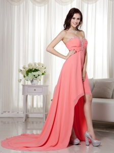 Watermelon Empire Sweetheart High-low Chiffon Beading and Ruch Prom / Celebrity Dress