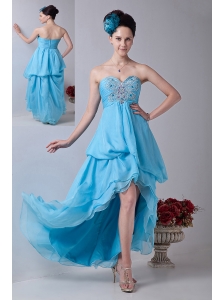 Baby Blue Empire Sweetheart Prom / Homecoming Dress High-low Chiffon